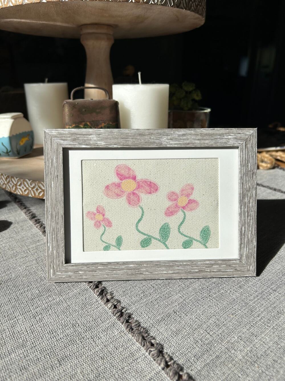 Pink Daisy Flowers Mini Picture Frame 6 x 4 Original Wall Art Canvas Printed